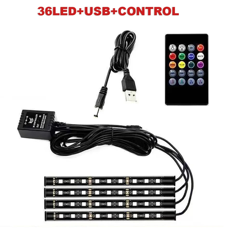AutoNero GlowLED RGB – Zestaw Oświetlenia Wnętrza Samochodu USB + Pilot