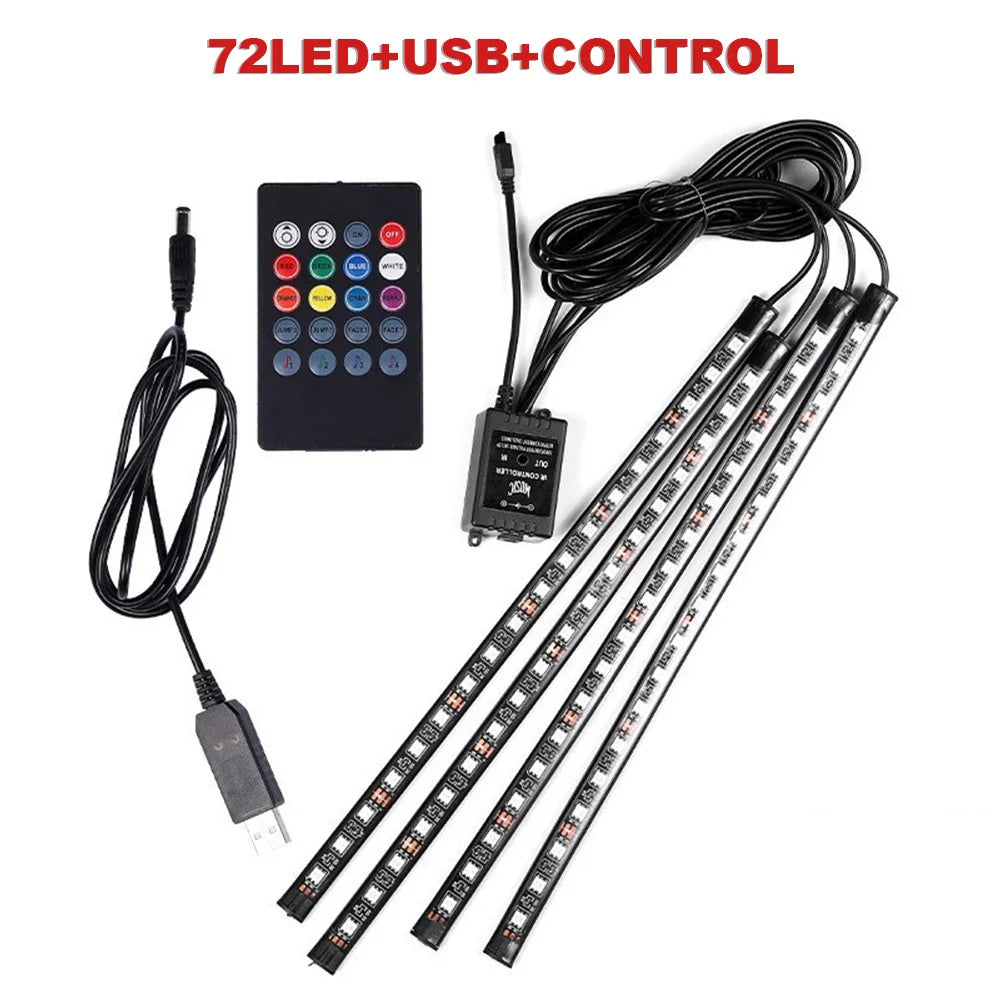 AutoNero GlowLED RGB – Zestaw Oświetlenia Wnętrza Samochodu USB + Pilot