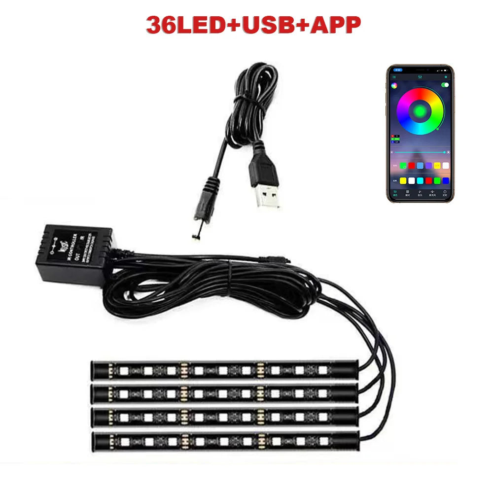 AutoNero GlowLED RGB – Zestaw Oświetlenia Wnętrza Samochodu USB + Pilot