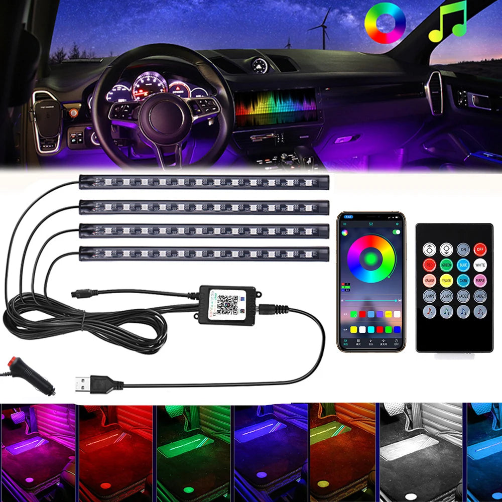 AutoNero GlowLED RGB – Zestaw Oświetlenia Wnętrza Samochodu USB + Pilot